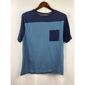 Men’s Vintage 1946 Large Blue & Navy Stripped Short Sleeve Shirt